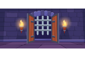 Iron grate and open door in medieval, an Object Illustration by LadadikArt