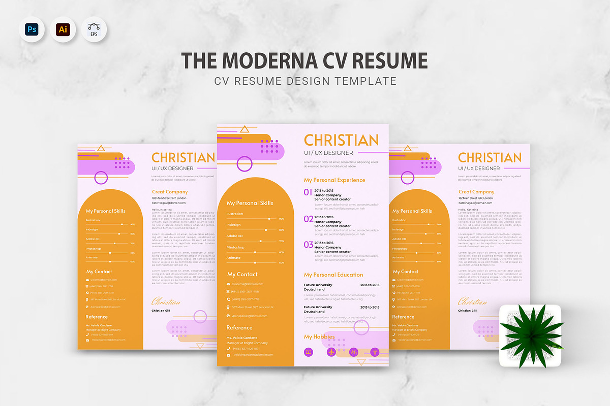 The Moderna CV Resume, a Resume Template by Fannan Studio | Creative Market