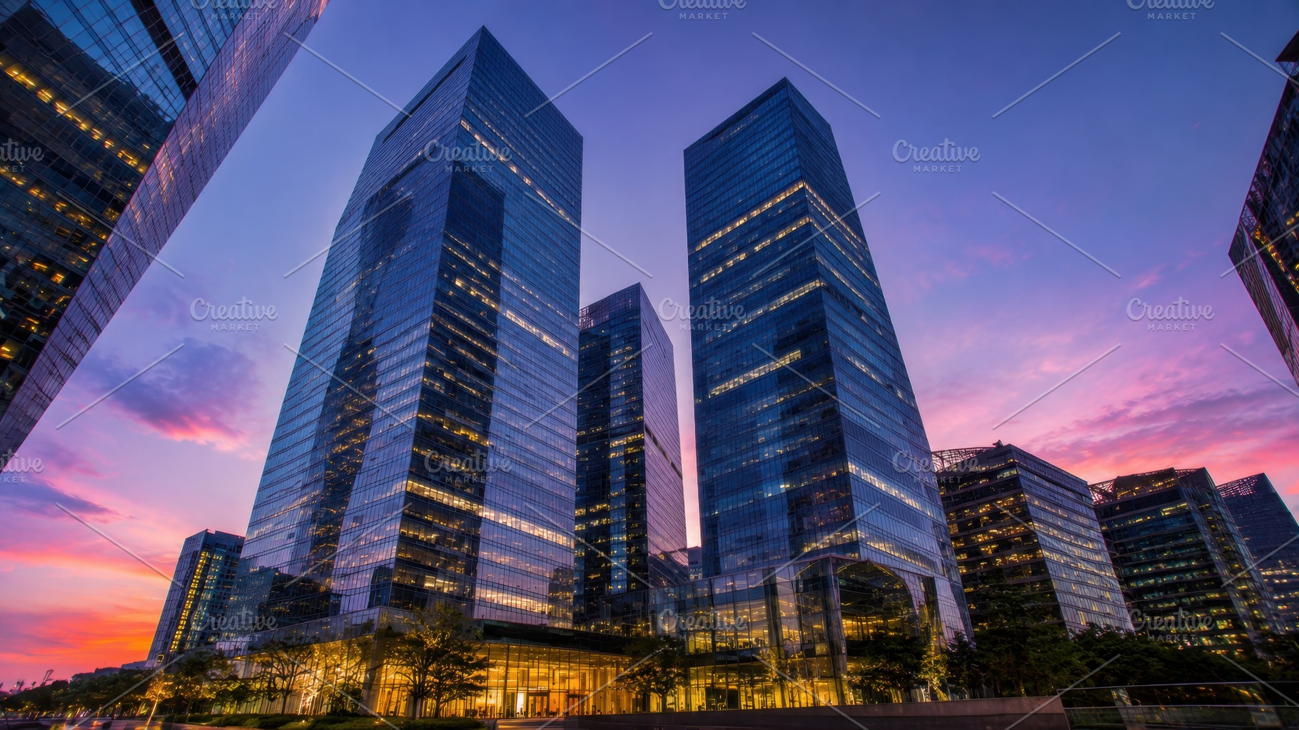Sunset city skyline with buildings, a Photo by Beautiful things