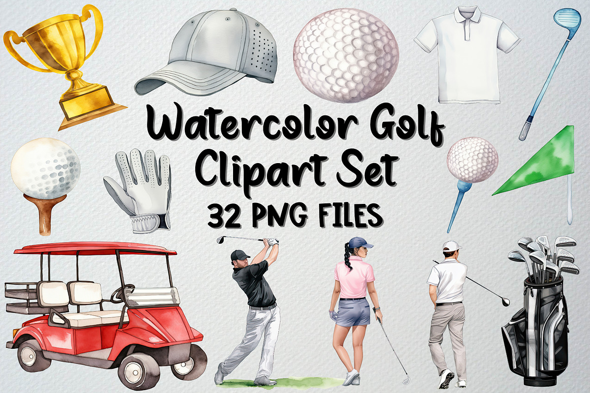 Watercolor Golf Clipart Set, 32 PNG, a Sport Illustration by CropUp Creative (Photo 1 of 5)