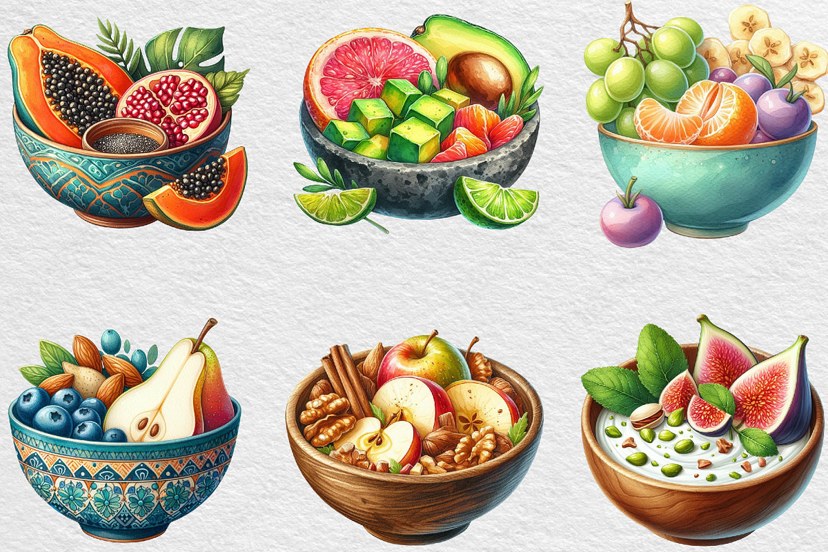 Watercolor Healthy Fruit Bowls, an Illustration by Black Bird Studio (Photo 2 of 6)
