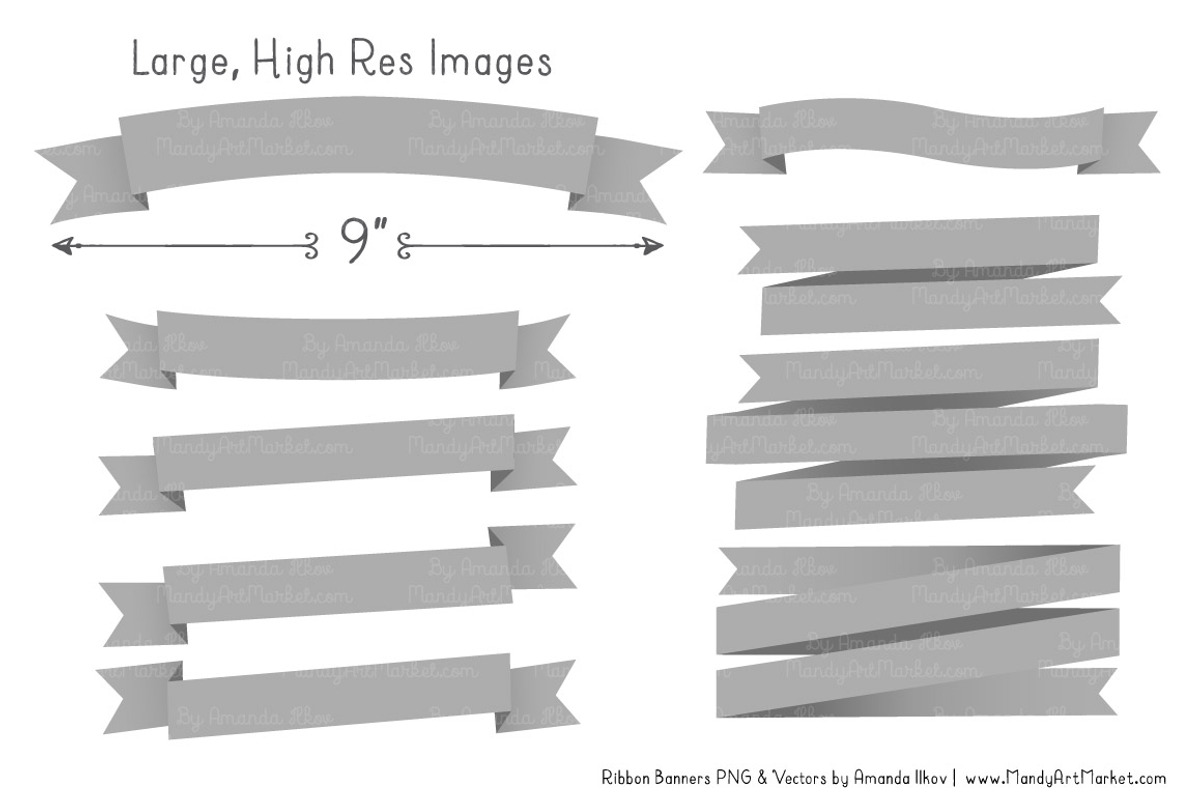 Grey Ribbon Banner Clipart, an Illustration by Amanda Ilkov (Photo 3 of 4)