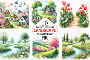 Spring Landscape Clipart, Spring Png, an Illustration by RobertsArt