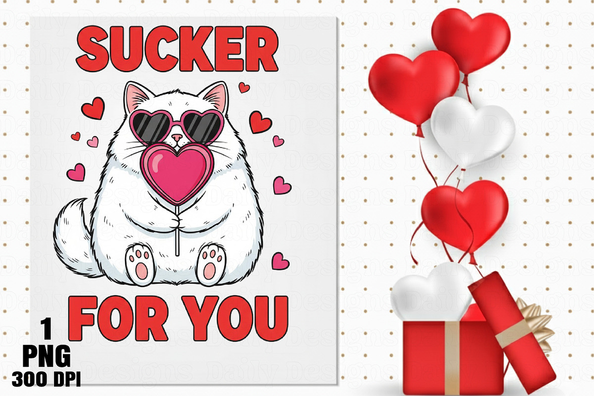Funny Cat Valentine Sucker PNG, an Illustration by Daily.Designs (Photo 2 of 5)