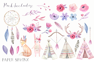 Watercolor Boho Clipart