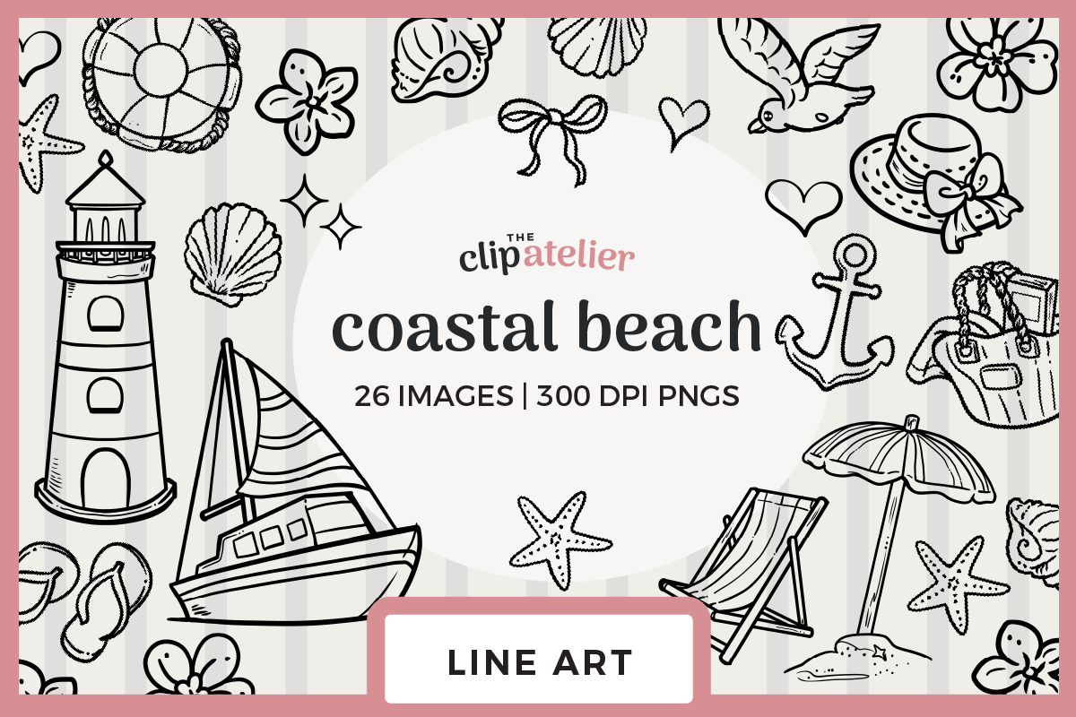 Coastal Beach Line Art, a Decorative Illustration by TheClipAtelier (Photo 1 of 3)