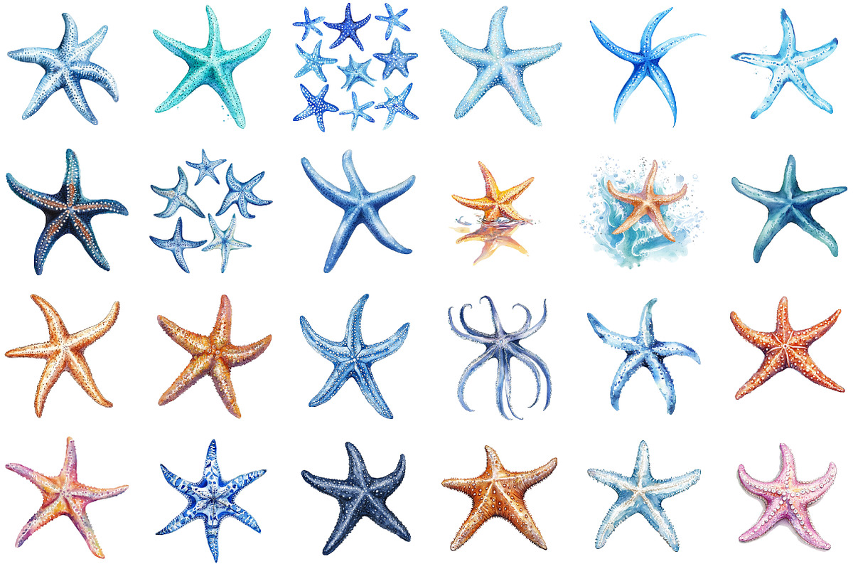 Watercolor Starfish Nautical Clipart, an Illustration by Sublimation Artist (Photo 2 of 6)