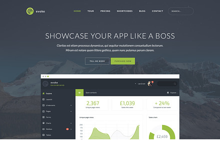 Evoke web app landing page PSD