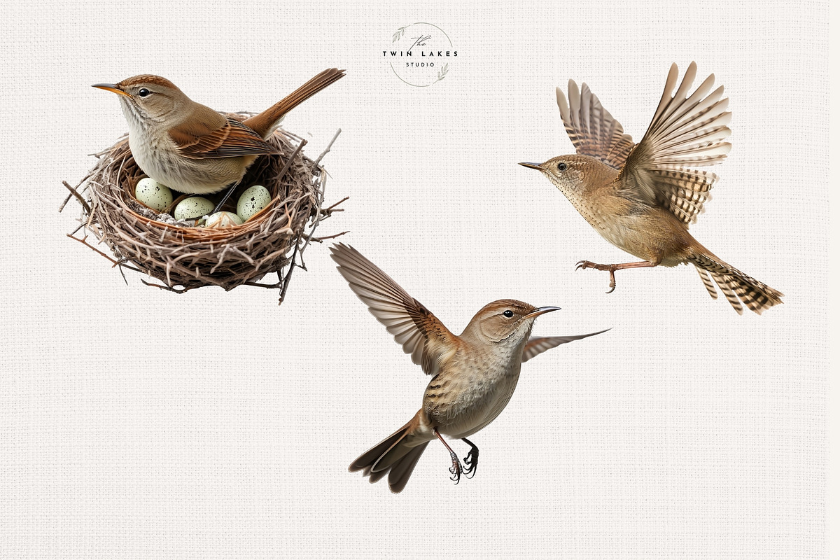 Watercolor House Wren Clipart Set, an Animal Illustration by The Twin Lakes Studio (Photo 6 of 7)