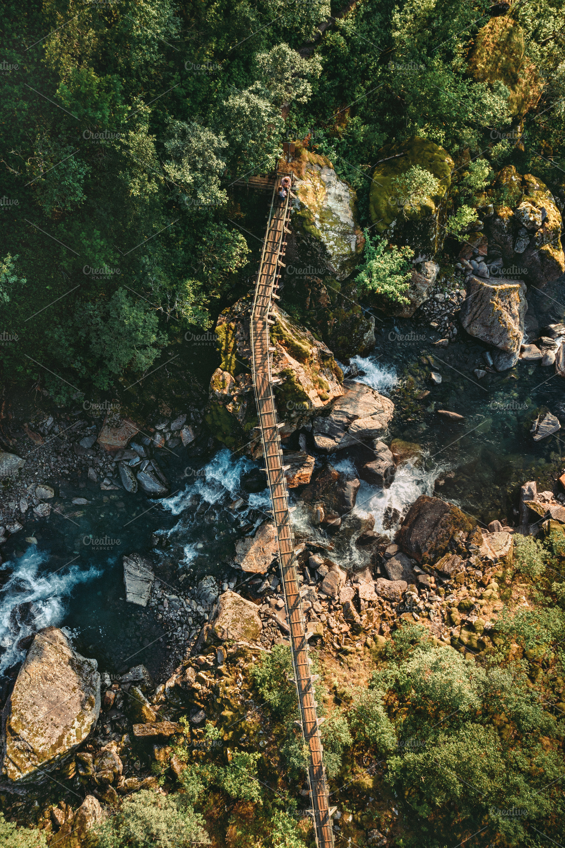 Wooden bridge aerial view river and, a Nature Photo by e v e r s t