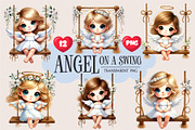 Cute Angel on Swing. Clipart, PNG., an Animal Illustration by KENO Mascots (Thumbnail 1 of 8)