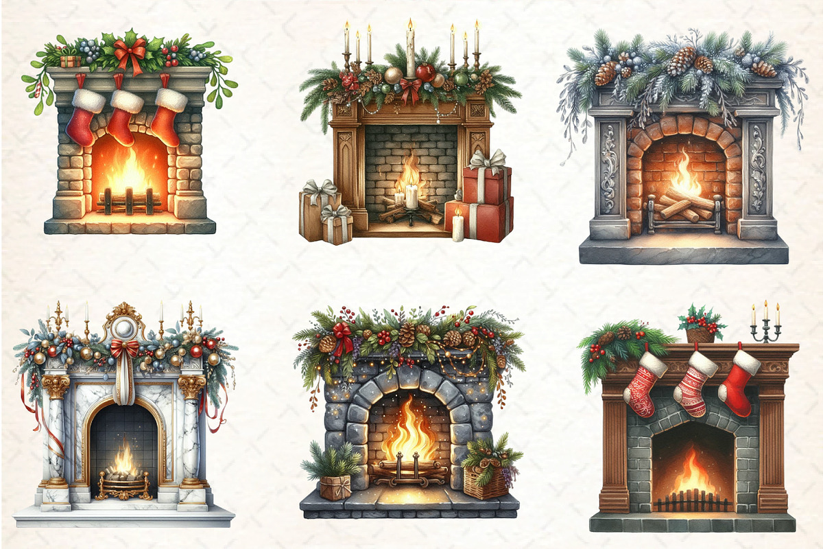Christmas Fireplace Clipart, an Illustration by DreamCafeArt (Photo 2 of 5)