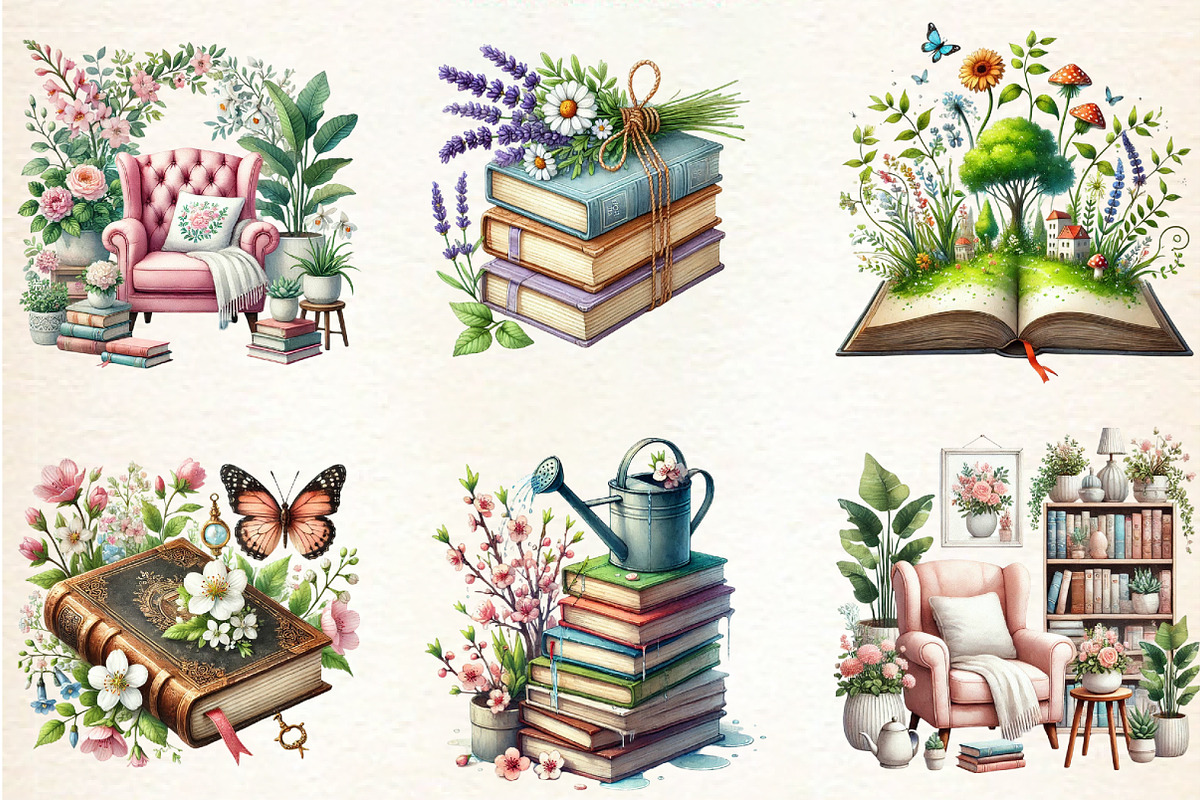 Spring Books Lover, a Seasonal Illustration by DreamArtGraphic (Photo 2 of 5)
