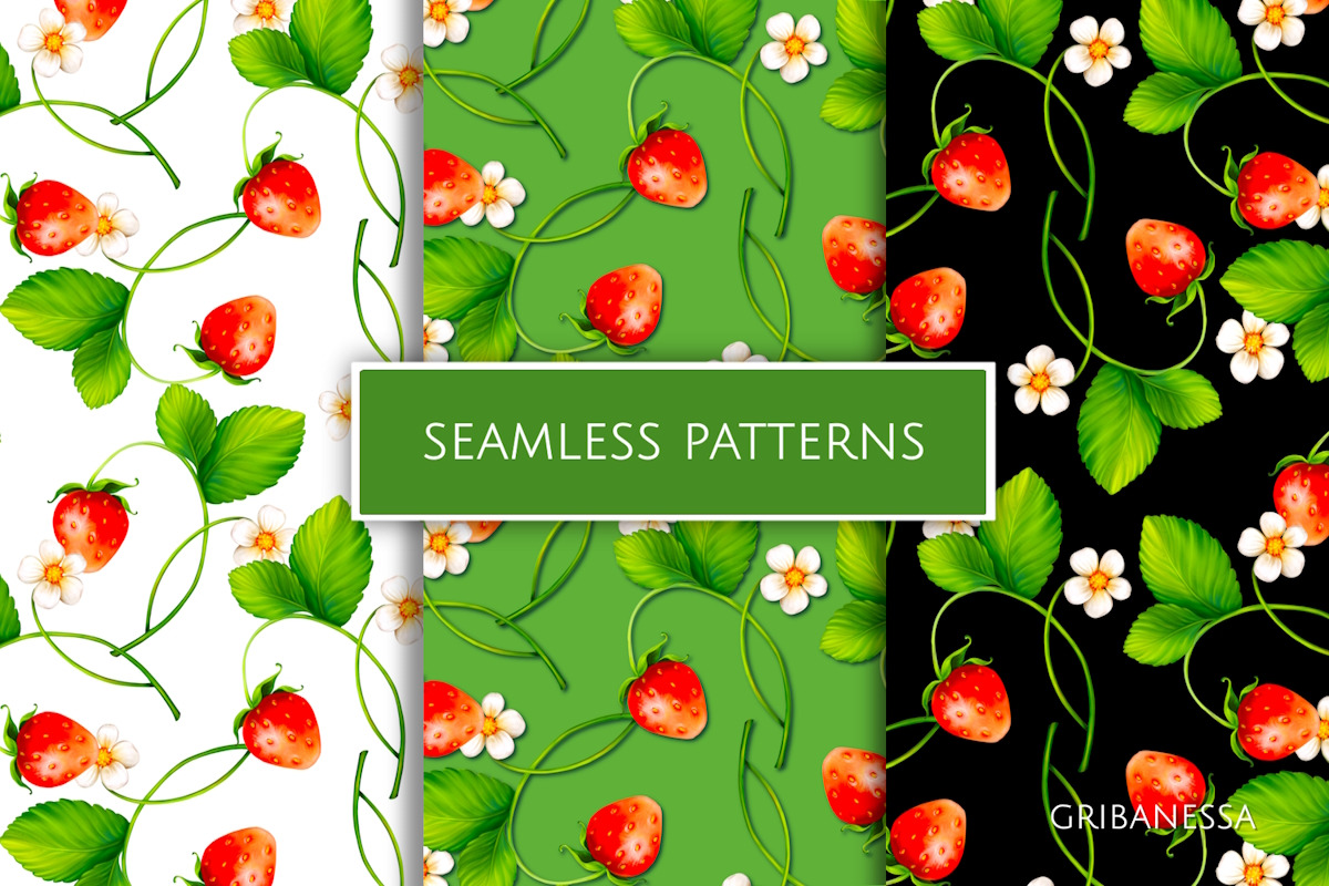 Strawberry seamless patterns, a Pattern Graphic by Gribanessa ...