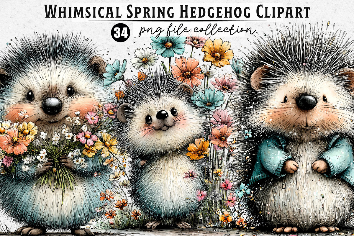 Whimsical Spring Hedgehog Clipart, an Illustration by Dream Creation (Photo 1 of 7)