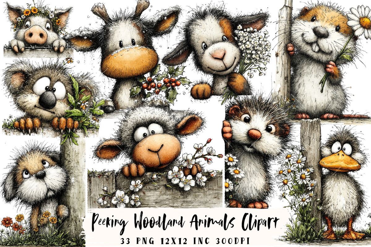 Peeking Woodland Animals Clipart, an Illustration by OK Design (Photo 1 of 6)