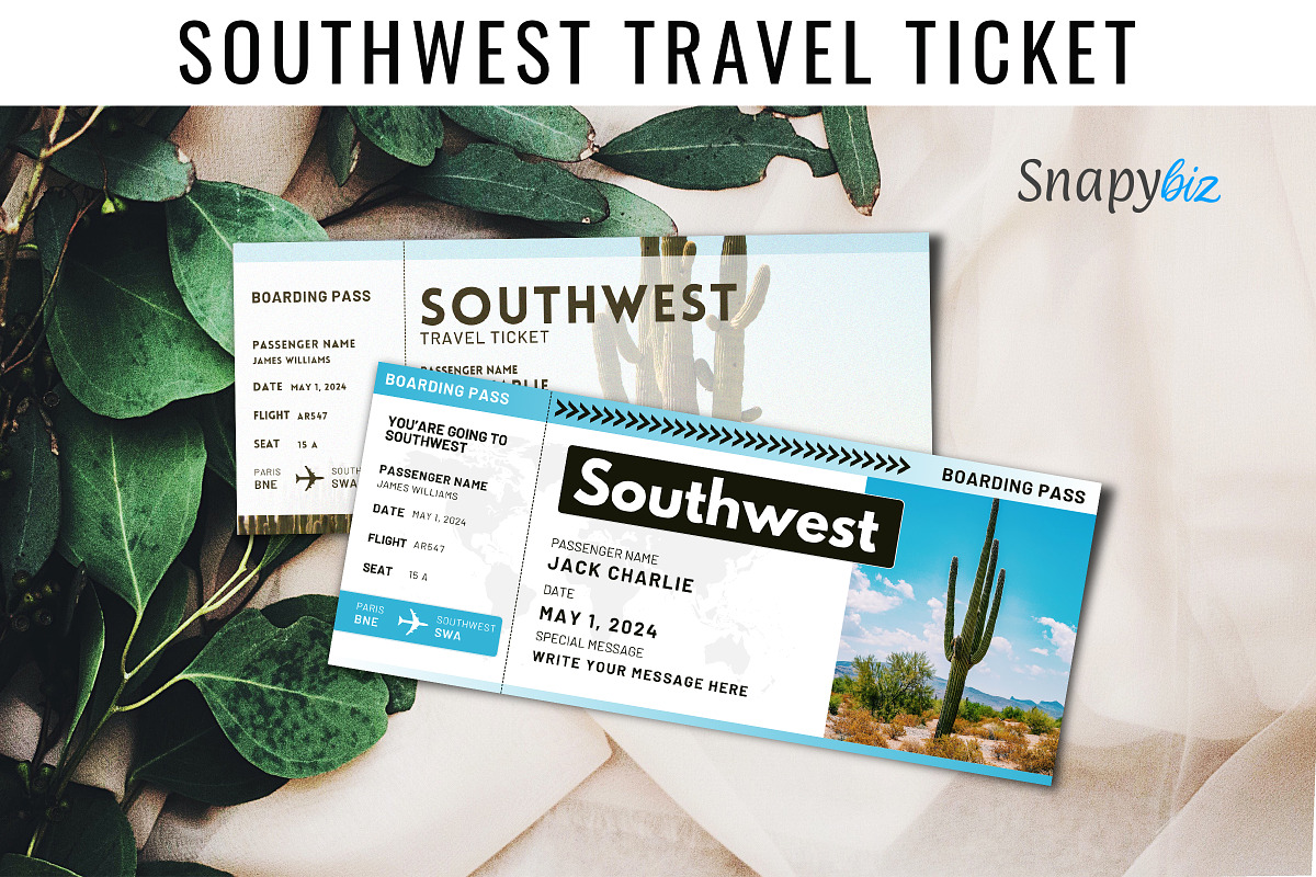 Southwest Trip Ticket Canva Template, a Card Template by Snapybiz (Photo 4 of 10)
