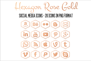 Social Media Icons-Hexagon Rose Gold