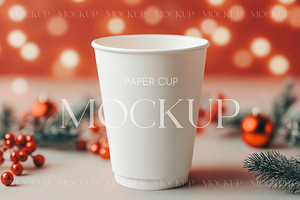 Holiday Cup Mock with Bokeh Lights, a Product Mockup by MockupWizard