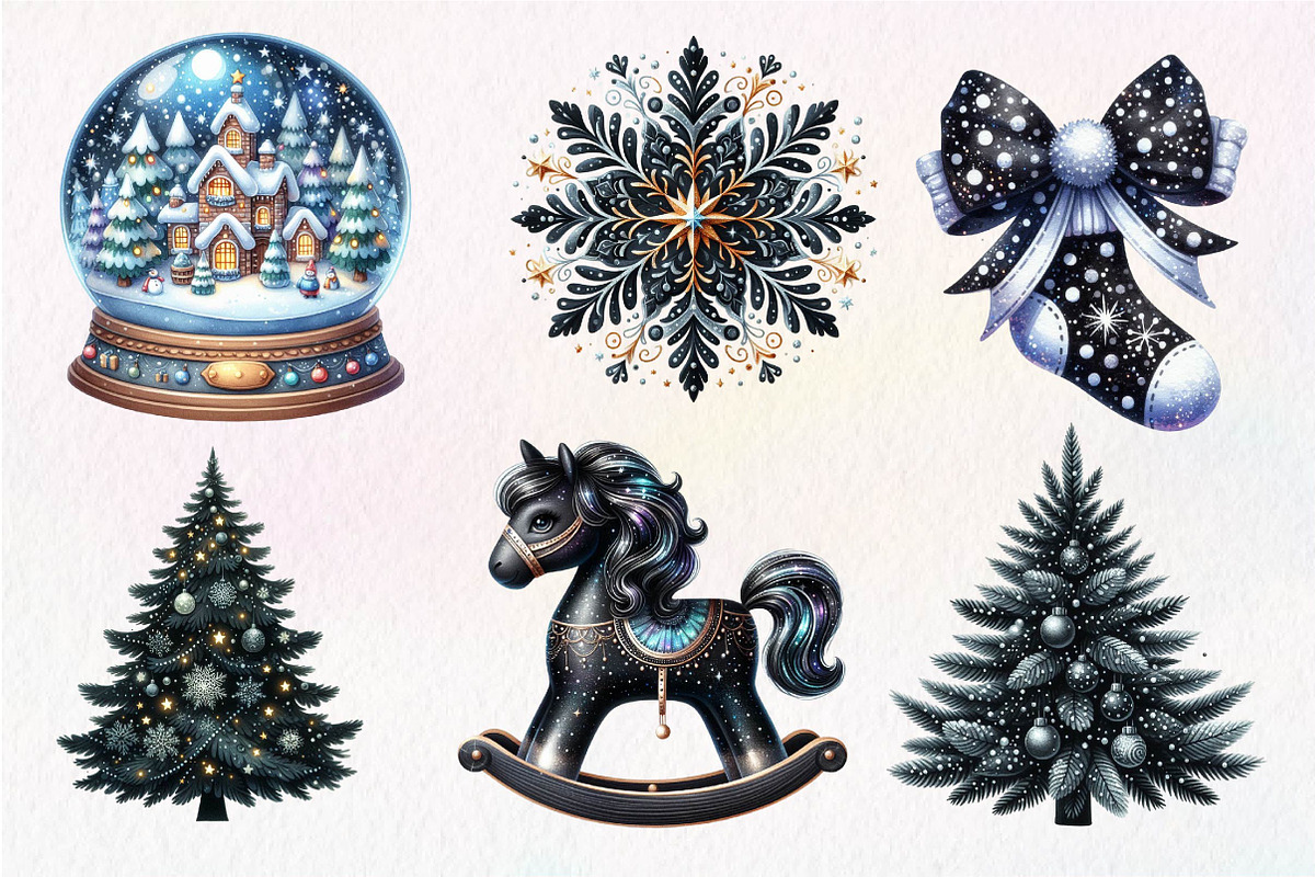 Black and White Christmas Clipart, an Illustration by Dream Creation (Photo 4 of 7)
