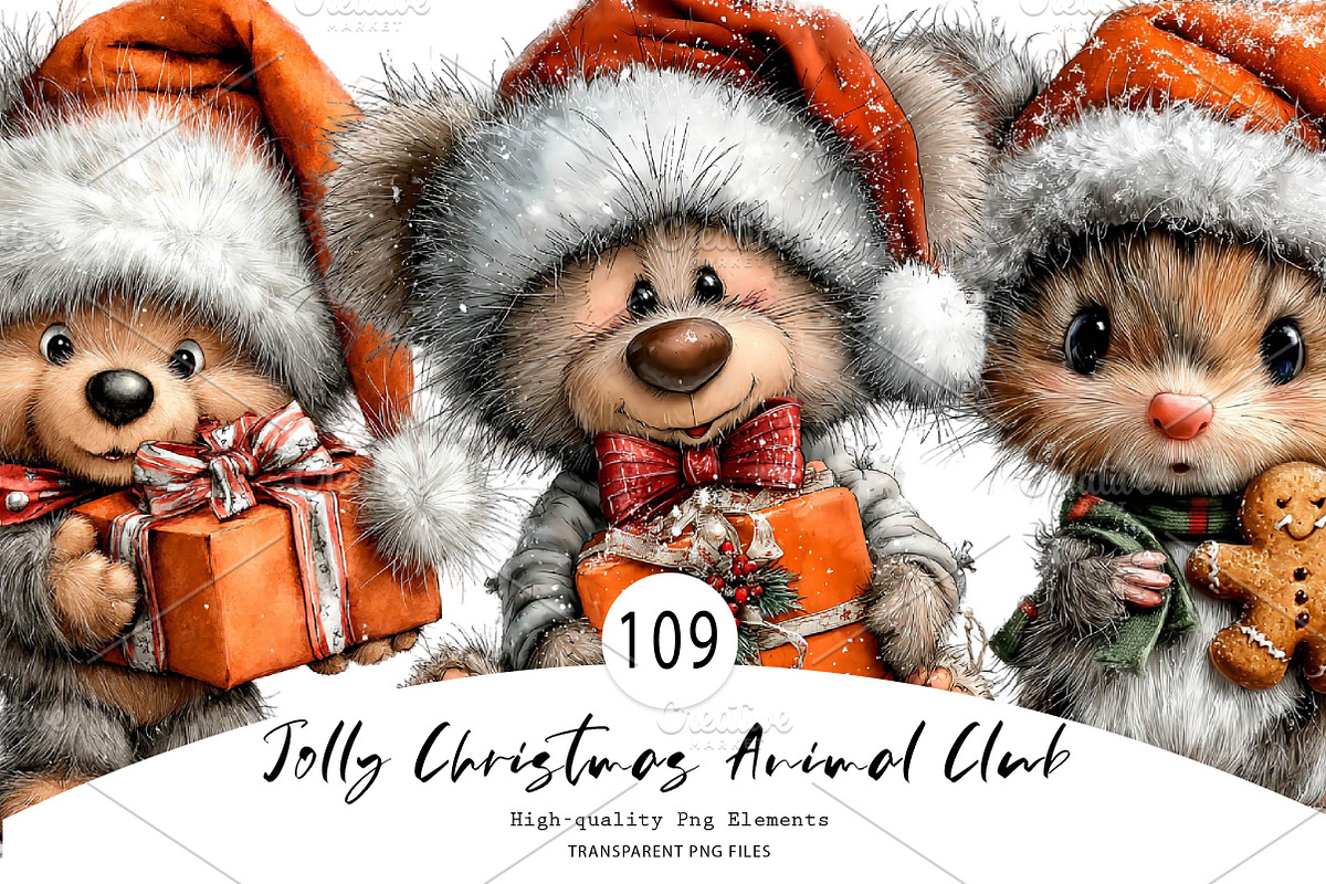 Jolly Christmas Animal Club, a Seasonal Illustration by CreationArt (Photo 1 of 7)