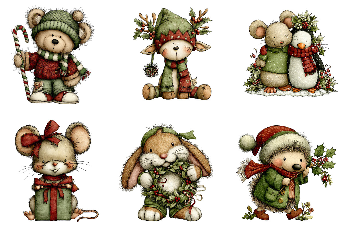 Whimsical Christmas Animals Clipart, an Illustration by CreationArt (Photo 4 of 5)