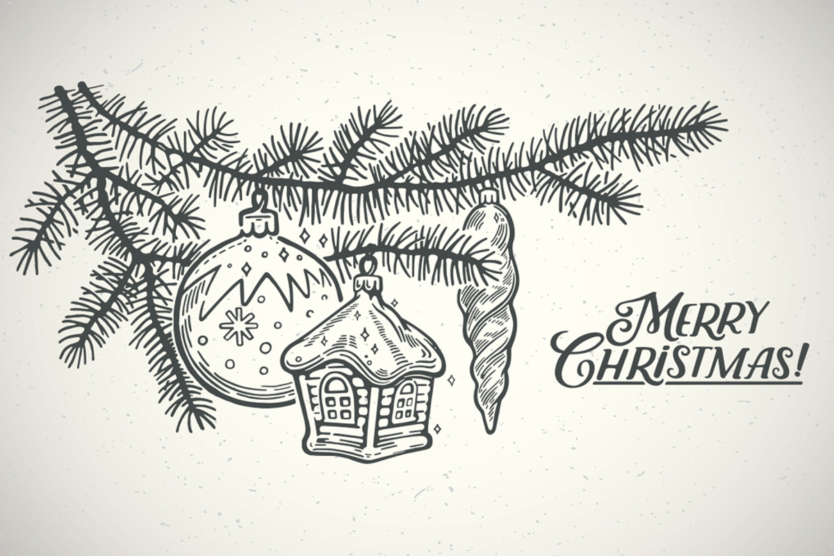 Retro Christmas Tree Branch, a Decorative Illustration by Countryside life (Photo 2 of 5)