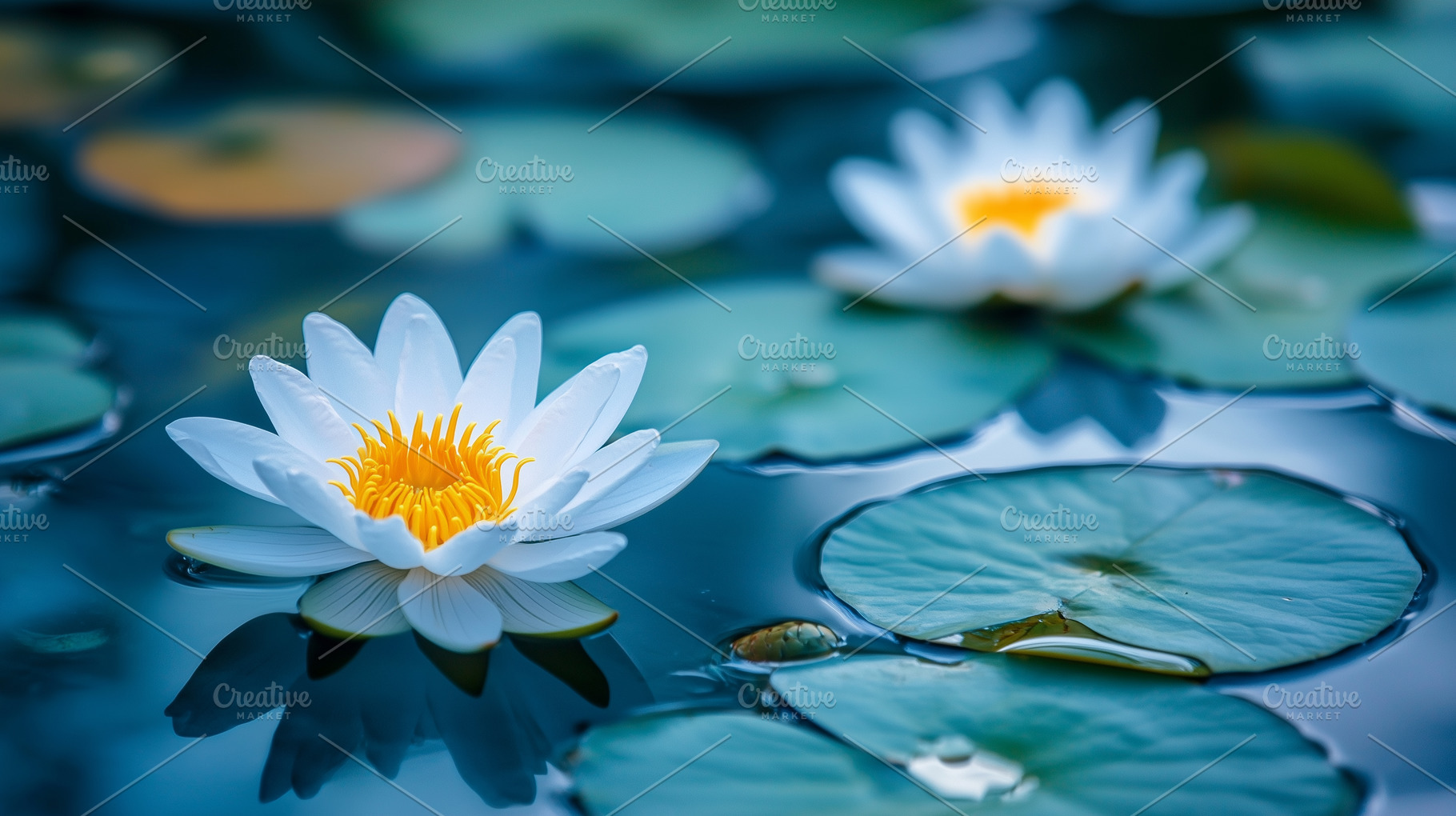 White water lilies among leaves, a Nature Photo by MistyDay