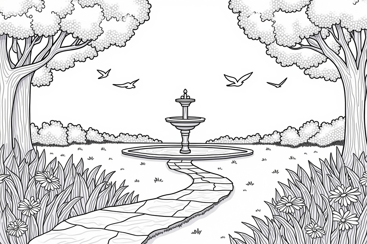 Garden Fountain Coloring Pages, an Illustration by jahid234 (Photo 2 of 7)