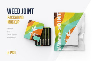 Weed Joint Cannabis Packaging. 5 psd, a Cups & Container Mockup by easymock