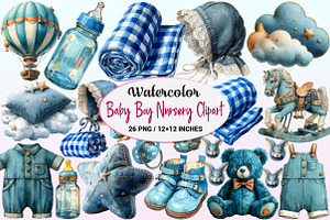 Blue Baby Boy Nursery Clipart, a Graphic by CitraGraphics