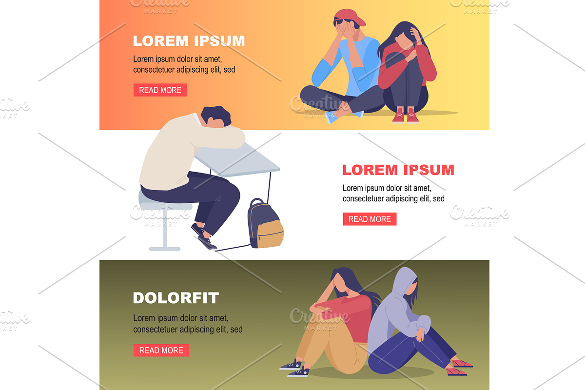 tired schoolchildren. tired kids, an Object Illustration by Multigon