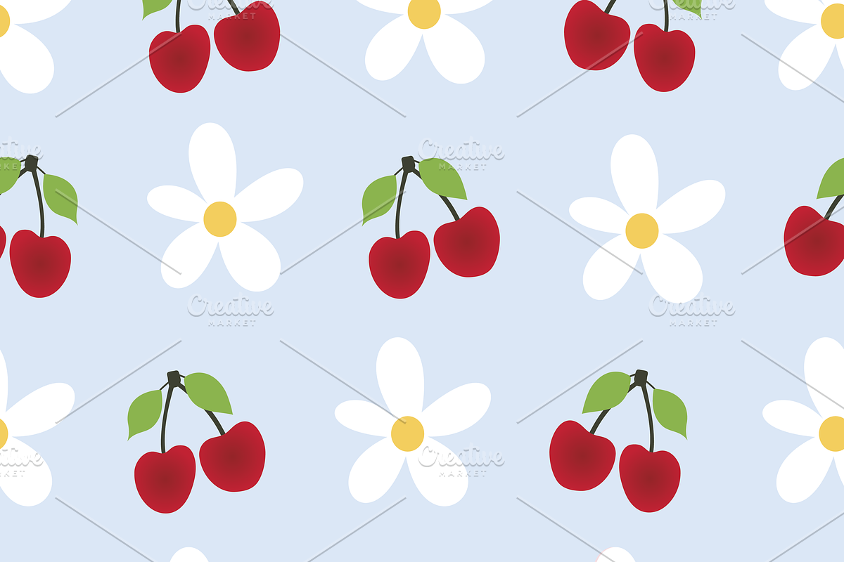 Cherries & Daisies Set of 7 Seamless, a Pattern Graphic by Amy Lynn Grover (Photo 7 of 10)