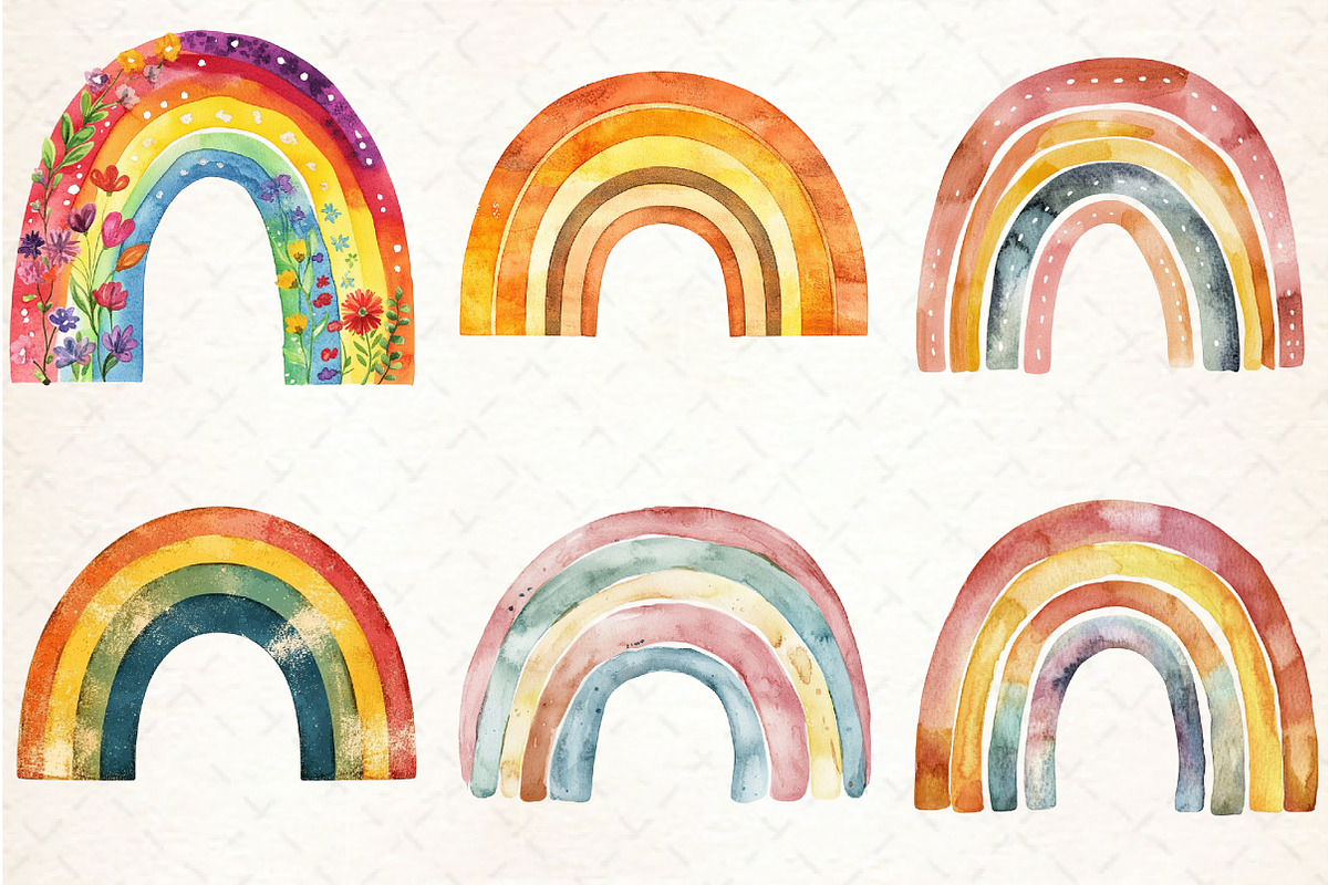Vintage Retro Rainbow Clipart, an Illustration by Libby Wishes (Photo 4 of 7)