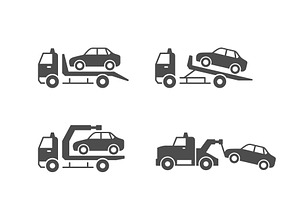 Set glyph icons of car evacuation, a Solid Icon by motorama