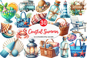 Coastal Summer Sublimation Clipart, an Illustration by Watercolor design (Thumbnail 1 of 4)