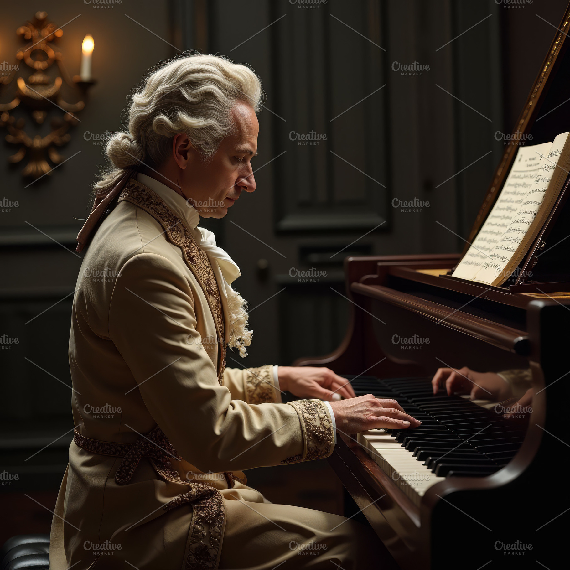 baroque composer pianist AI generated, a Photo by WorldOfPhotos