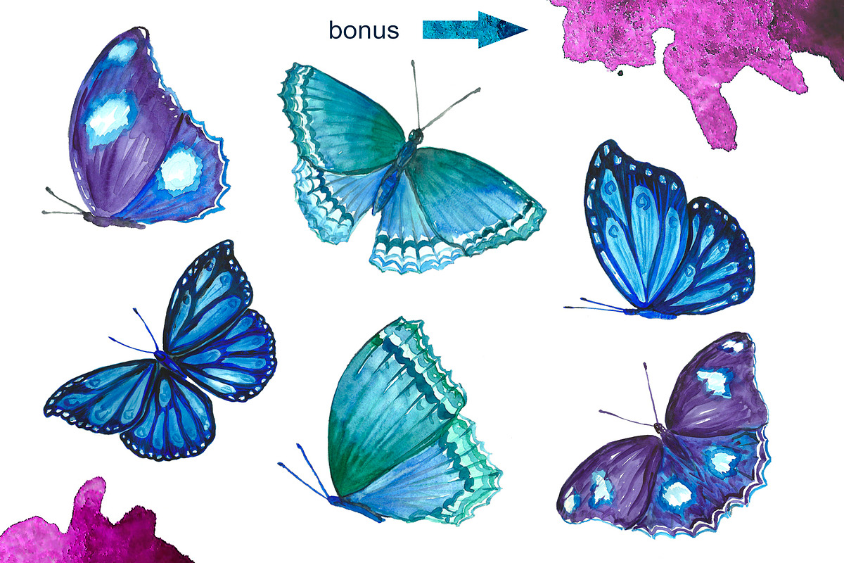 Blue watercolor butterflies, a Decorative Illustration by Art Watercolor (Photo 4 of 5)
