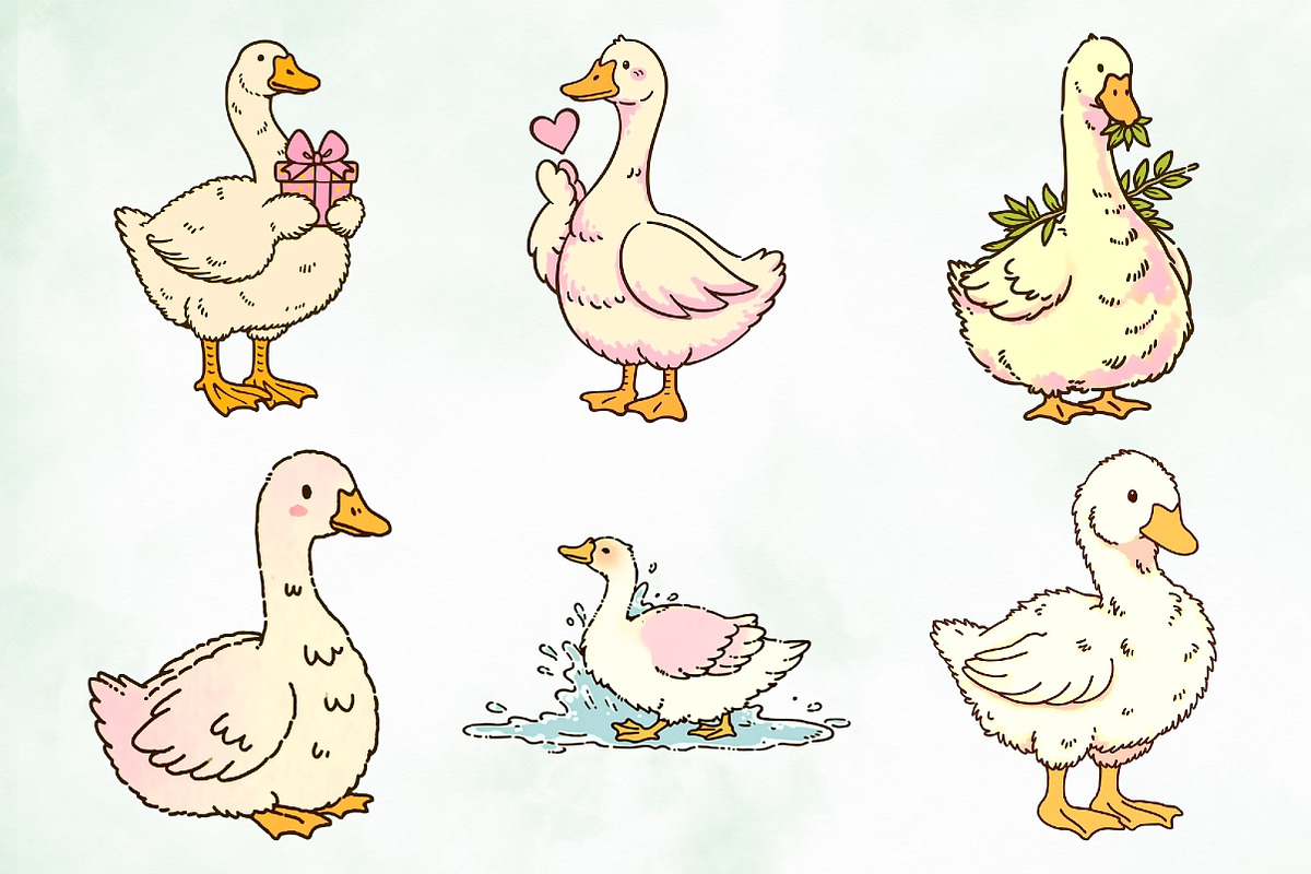 Watercolor Whimsical Cute Goose PNG, an Animal Illustration by Creative Art (Photo 4 of 8)
