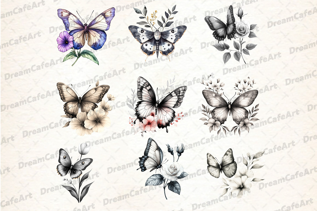 Black and White Butterfly and Flower, an Illustration by DreamCafeArt (Photo 4 of 5)