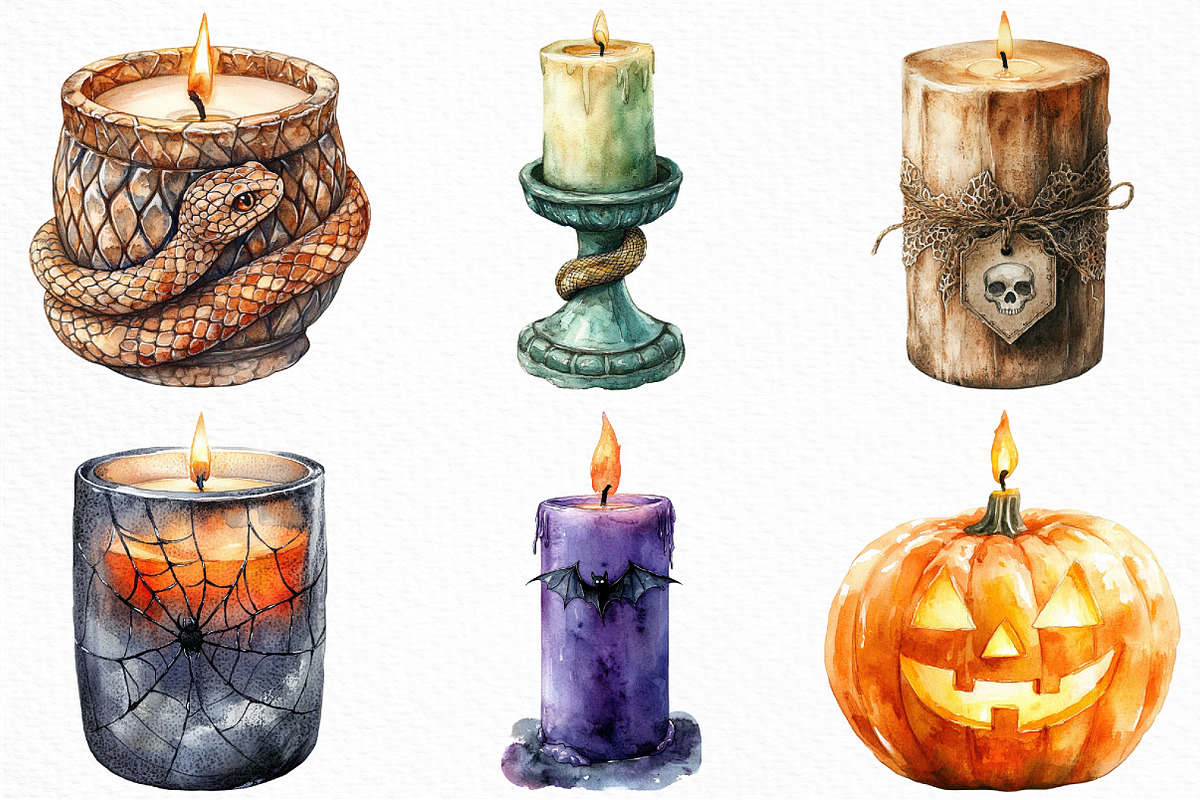 Watercolor Halloween Candles Clipart, an Illustration by Craft Nest (Photo 3 of 6)