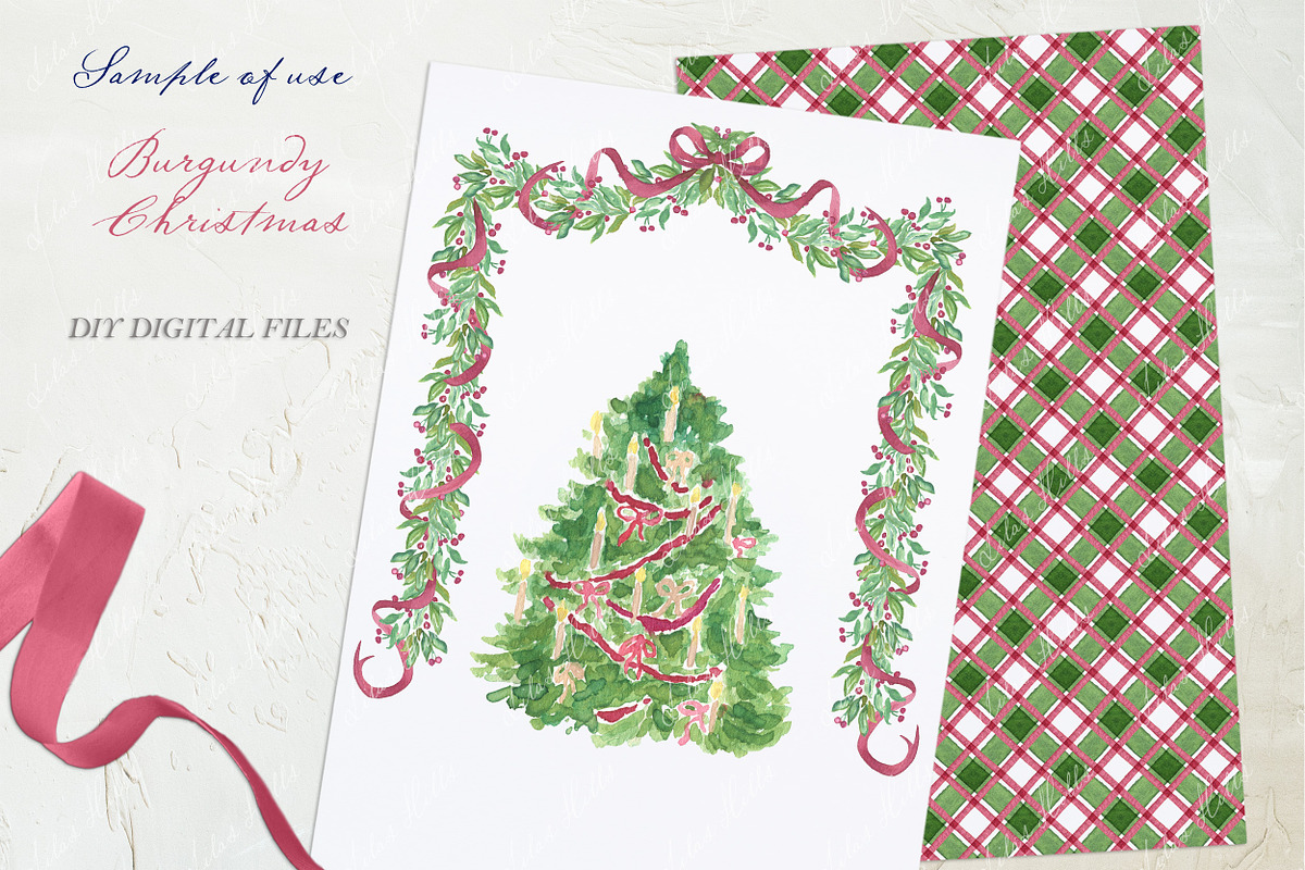 Christmas Burgundy Watercolor DIY, a Graphic by LABFcreations (Photo 3 of 4)