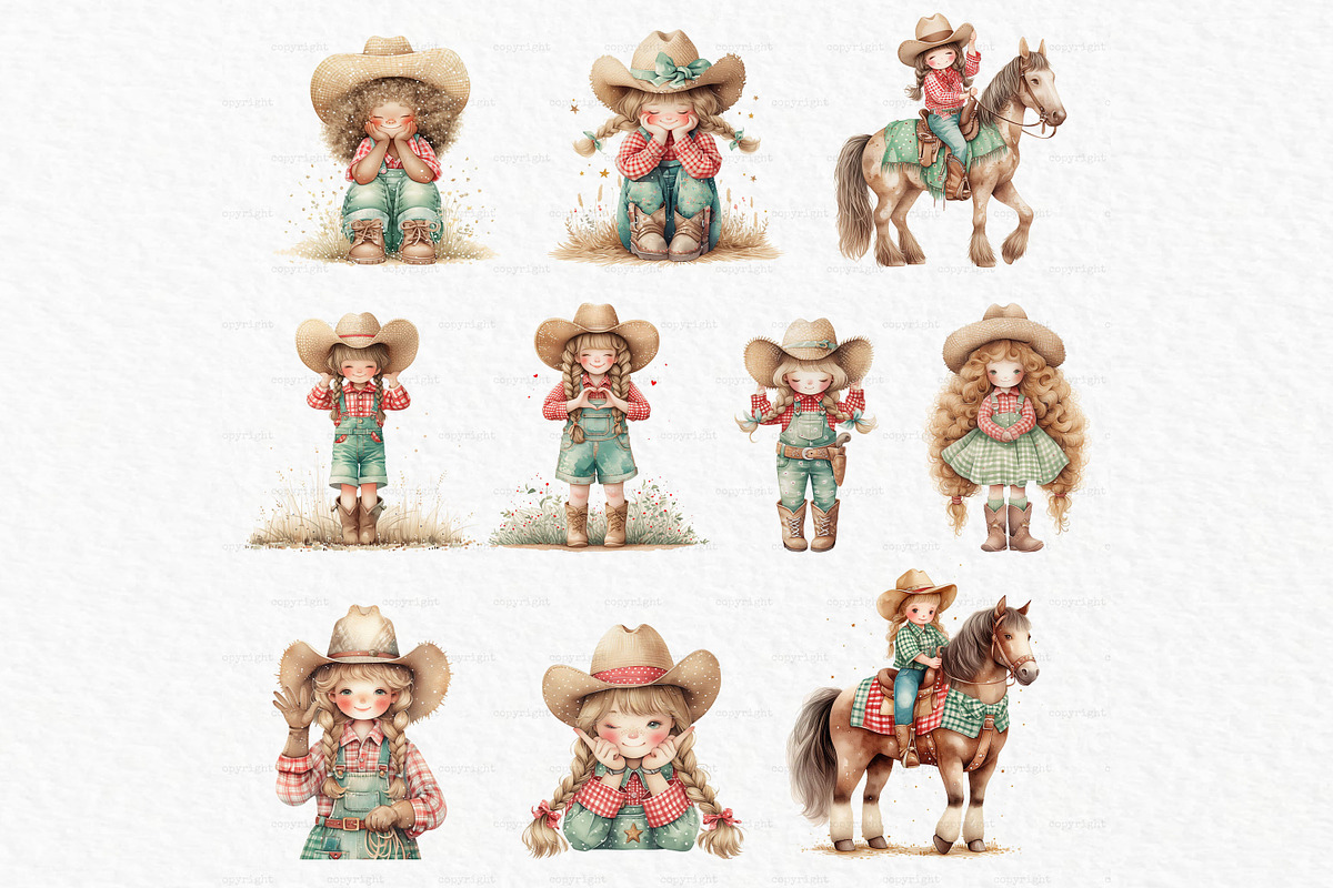 Cowgirl watercolor clipart, a Person Illustration by MyLittleMeow (Photo 2 of 7)