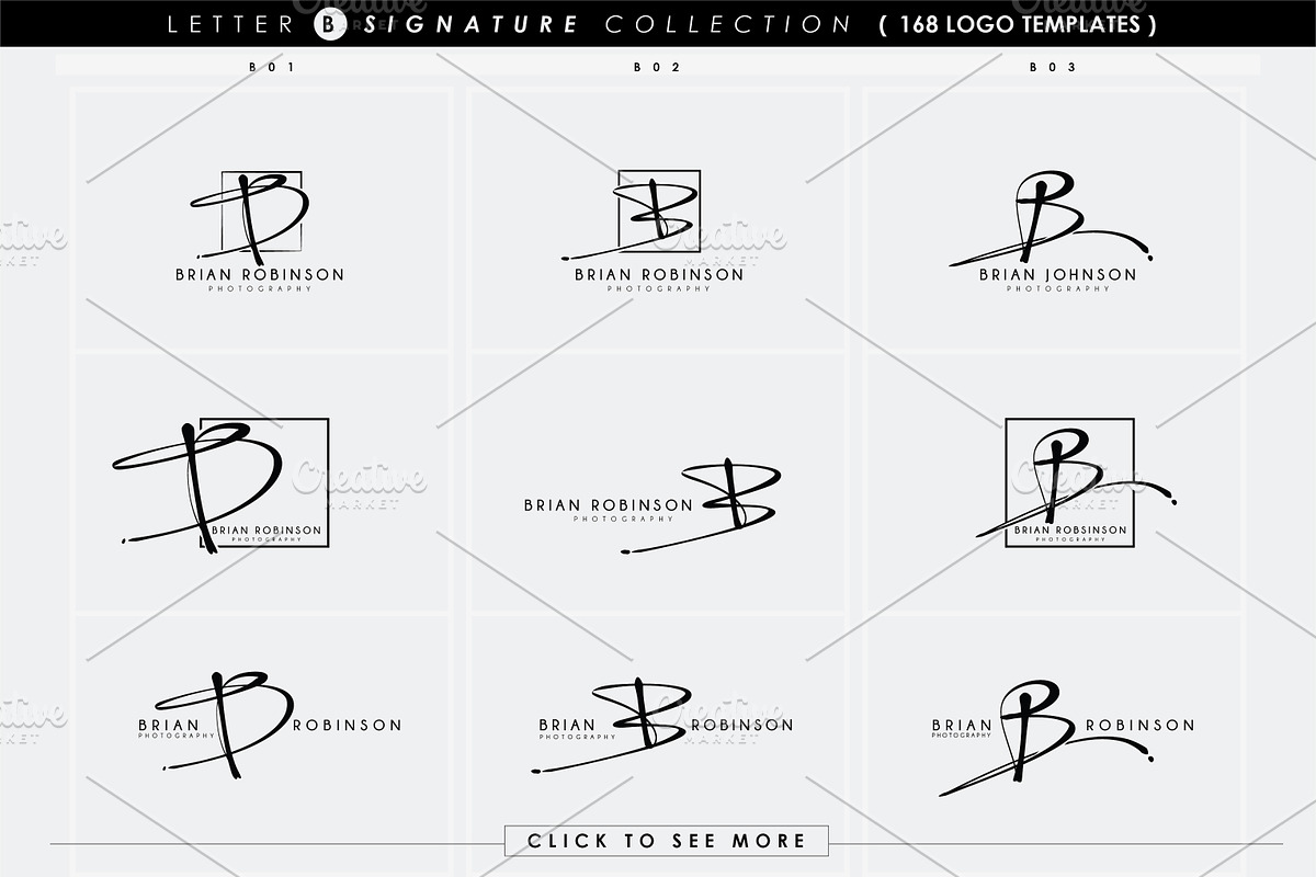 168 LETTER B SIGNATURE monogram logo, a Branding & Logo Template by Whimsical Logoshop (Photo 7 of 16)