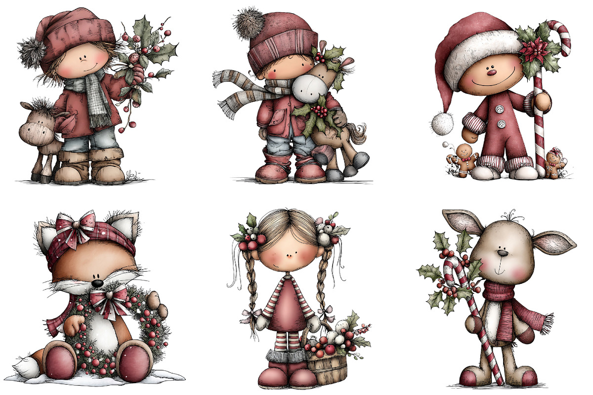 Whimsical Christmas Girls Clipart, an Illustration by DreamArtGraphic (Photo 5 of 5)