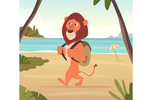 Lion traveller. wild cartoon animal, an Animal Illustration by Onyx