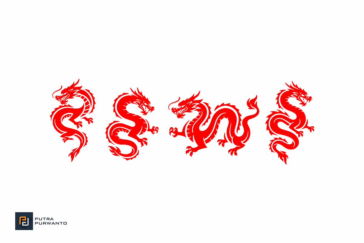 Red Chinese Dragon Silhouette Set, an Animal Illustration by putra_purwanto (Photo 1 of 3)