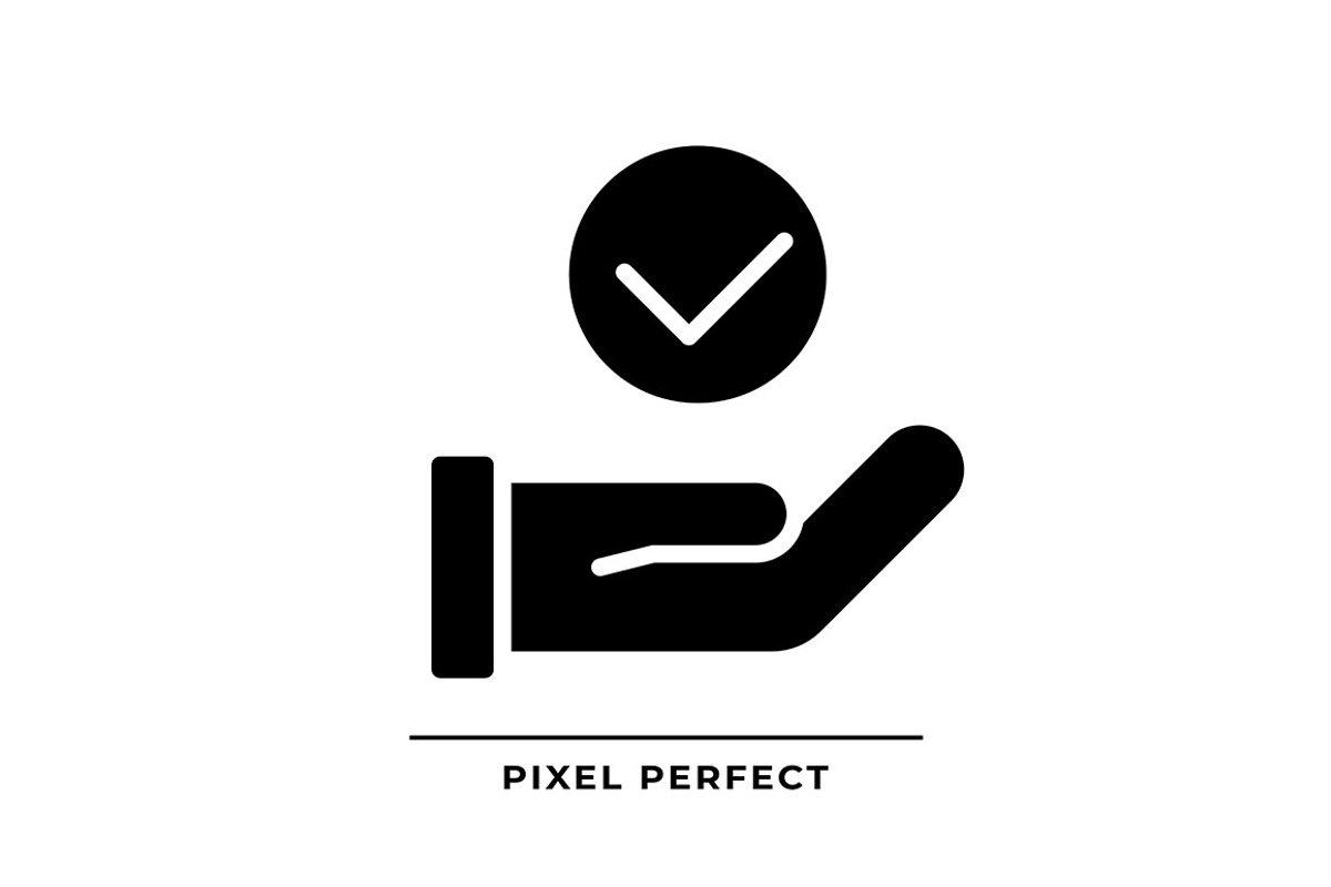 Hand with check mark black glyph, an Icon by IMG Visuals