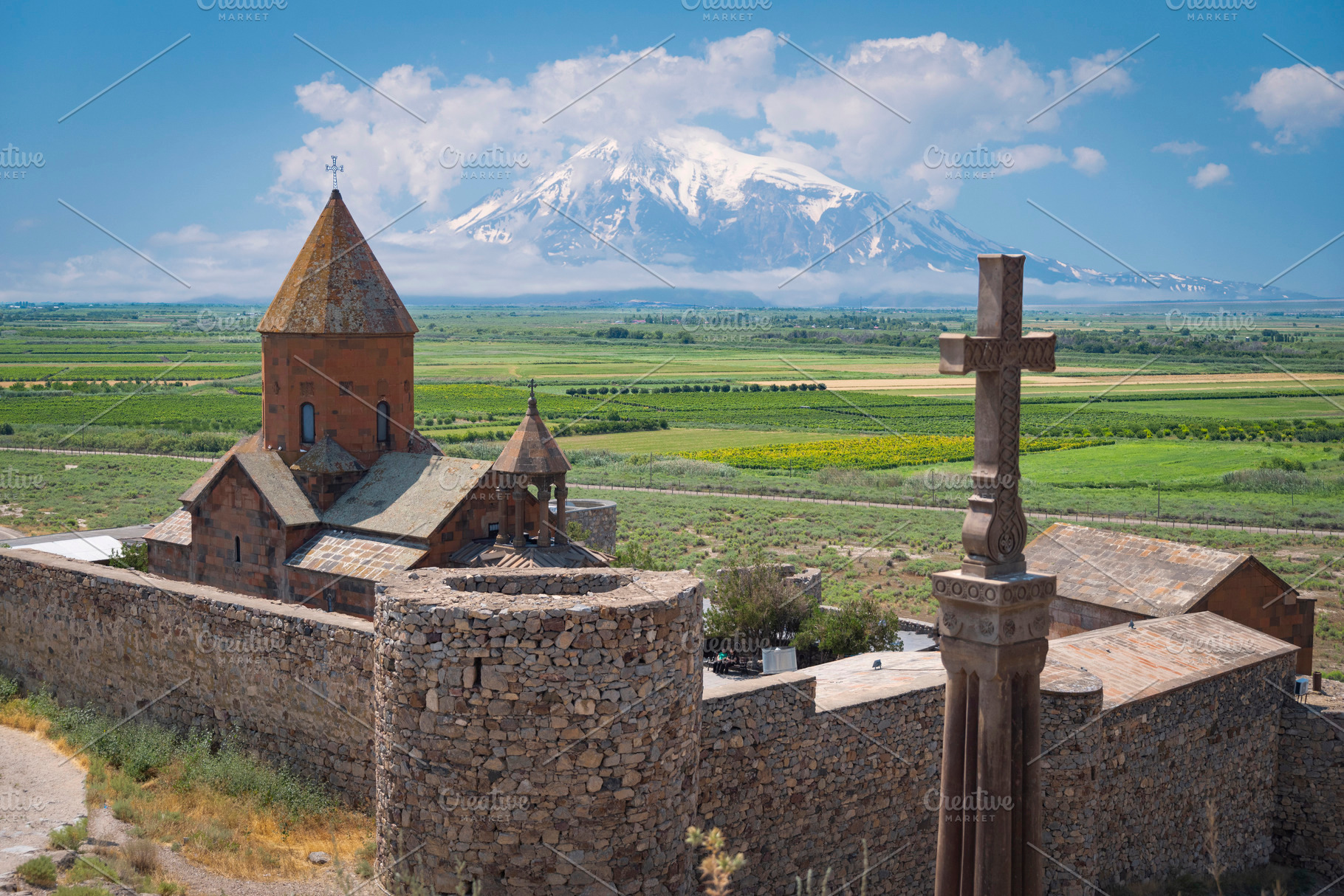 Ancient Khor Virap monastery against snow capped Mount Ararat in, a Photo by Pictures for you!!!!!!!!!