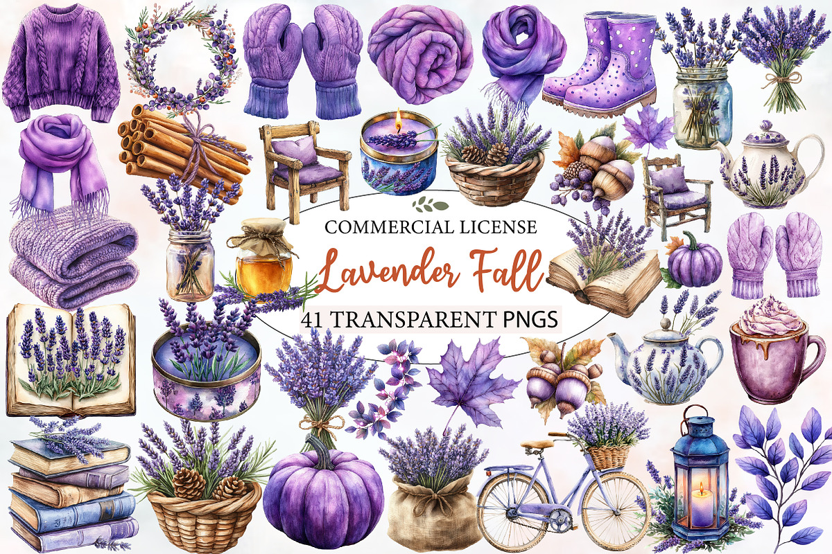 Watercolor Lavender Fall Clipart, an Illustration by Designworld (Photo 1 of 6)